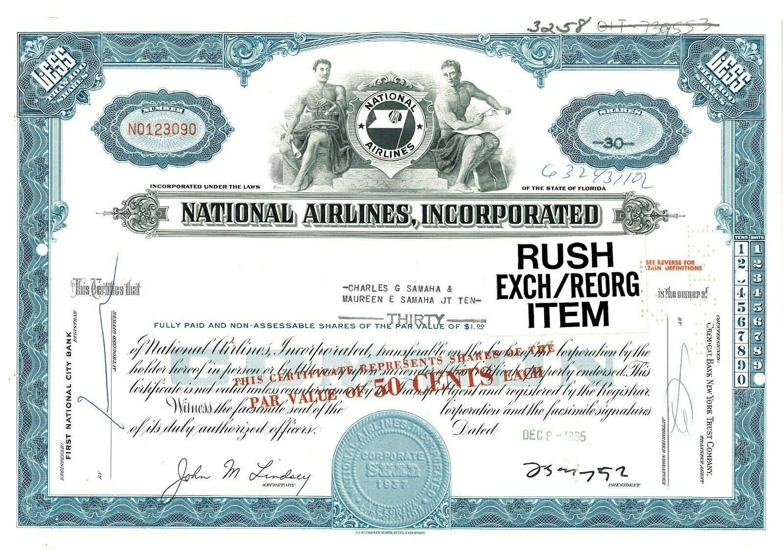 National Airlines Company Stock Certificate